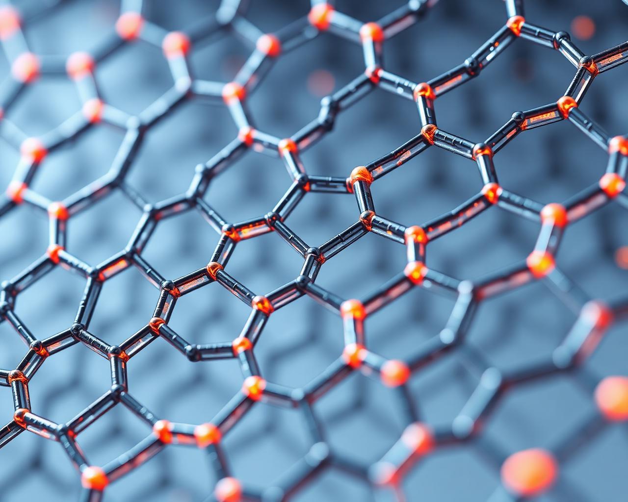 Hexagonal nanomaterial lattice with orange conduction nodes
